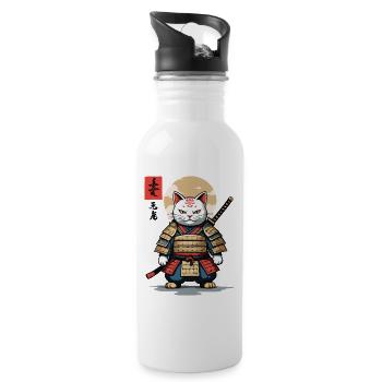 Samurai Katze Asiatischer Ukiyo-E Stil Aesthetic - Trinkflasche mit integriertem Trinkhalm - Weiß - Rechts