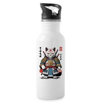 Samurai cat in anime streetwear look - Water bottle with straw - white - Right
