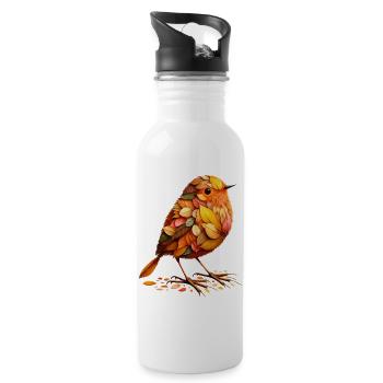 Un oiseau, conçu à partir de différentes feuilles - Gourde avec paille intégrée - blanc - Droite