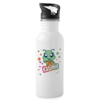 KASIMIR - Schöner Junge Name mit süßem Alien - Trinkflasche mit integriertem Trinkhalm - Weiß - Rechts