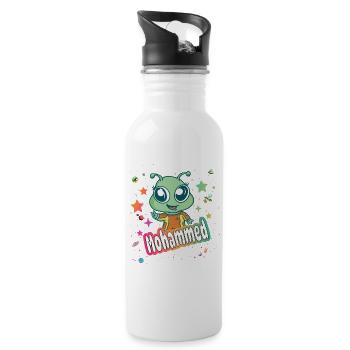 MOHAMMED - Beautiful boy name with cute alien - Water bottle with straw - white - Right