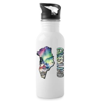 Watercolor Map Greenland - Water bottle with straw - white - Right
