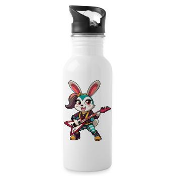 Niedlicher kleiner weiblicher Hase - Trinkflasche mit integriertem Trinkhalm - Weiß - Rechts