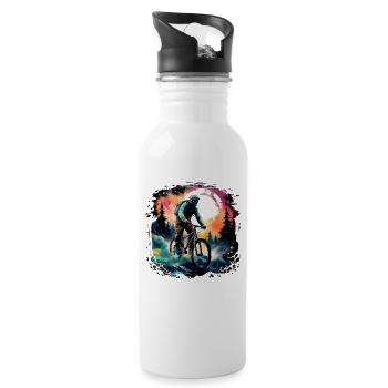 Retro Fahrradfahrer - Trinkflasche mit integriertem Trinkhalm - Weiß - Rechts