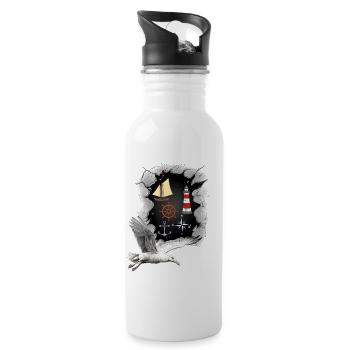 North Sea Lighthouse Lighthouses Seagulls Maritime Ship - Water bottle with straw - white - Right