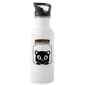 Katze Katzen Geschenkidee - Trinkflasche mit integriertem Trinkhalm - Weiß - Rechts