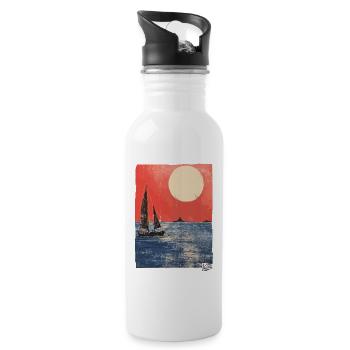Sonnenuntergang und Segelboot im Ozean - Trinkflasche mit integriertem Trinkhalm - Weiß - Rechts