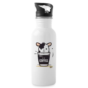Cute Little Coffee Cow - Water bottle with straw - white - Right