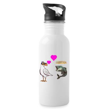 Seagull Loves Fish Fish Maritime Sailor - Water bottle with straw - white - Right