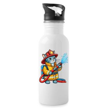 Firefighter Kitten Splash - Water bottle with straw - white - Right