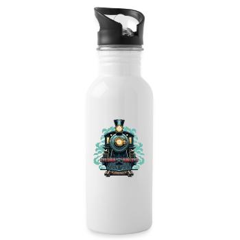 Steam locomotive for children who love railways - Water bottle with straw - white - Right