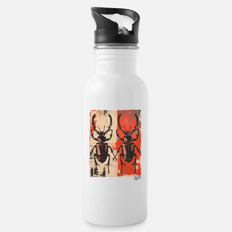 Zwillinge der Dicken Hirschkäfer - Trinkflasche mit integriertem Trinkhalm - Weiß