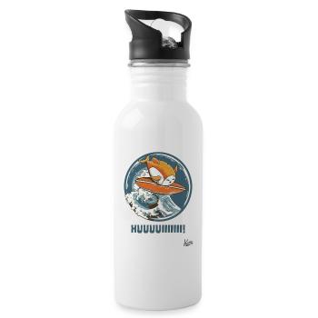 Lustiger Sushi-Fisch surft auf einer Welle - Trinkflasche mit integriertem Trinkhalm - Weiß - Rechts