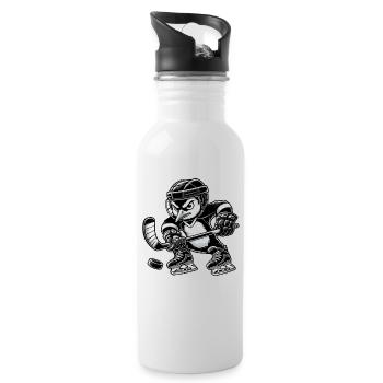 Lustiger Pinguin spielt Eishockey Hockeyspieler  - Trinkflasche mit integriertem Trinkhalm - Weiß - Rechts
