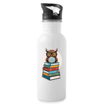 Bücher Eule Eulen Liebhaber Süße Buch Illustration - Trinkflasche mit integriertem Trinkhalm - Weiß - Rechts