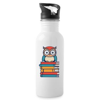 Books Owl Cute Bookworm Bookworm Bookworm - Water bottle with straw - white - Right