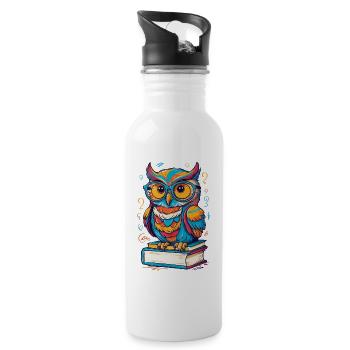 Bücher Eule Eulen Liebhaber Süße Buch Illustration - Trinkflasche mit integriertem Trinkhalm - Weiß - Rechts