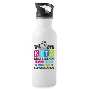 Einschulung Schulkind Fußball Schulanfang Geschenk - Trinkflasche mit integriertem Trinkhalm - Weiß - Rechts
