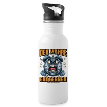 Der wahre Endgegner – jeden Montagmorgen - Trinkflasche mit integriertem Trinkhalm - Weiß - Rechts