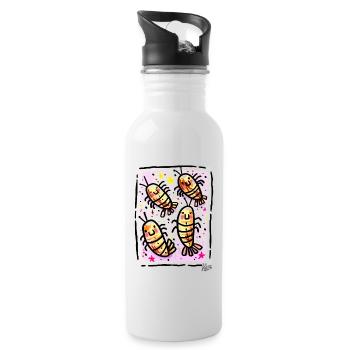 Leben im glücklichen Garnelen-Paradies - Trinkflasche mit integriertem Trinkhalm - Weiß - Rechts