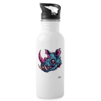 Silly Funny Zombie Rhino - Water bottle with straw - white - Right