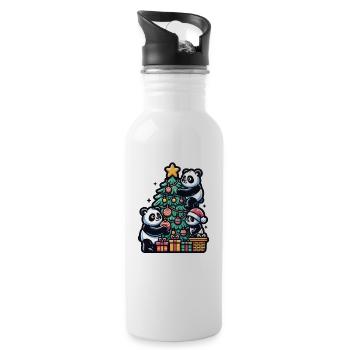 Pandas decorate the Christmas tree Christmas - Water bottle with straw - white - Right