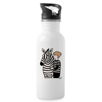 Junge mit Zebra - Trinkflasche mit integriertem Trinkhalm - Weiß - Rechts