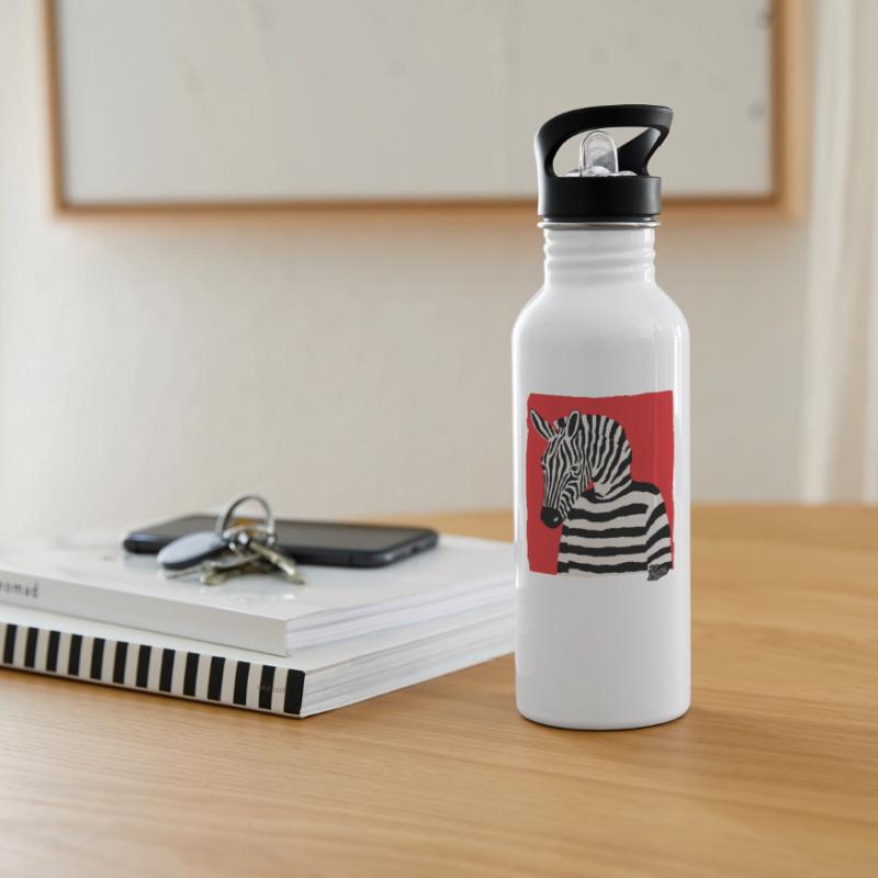 Cartoon Comic Kunst eines Zebra mit Pullover Trinkflasche mit integriertem Trinkhalm