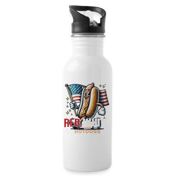 Rot-weißes Hotdogs-retro-vintage-design 4. Juli - Trinkflasche mit integriertem Trinkhalm - Weiß - Rechts