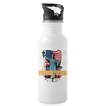 Fireworks Freedom July Statue of Liberty - Water bottle with straw - white - Right
