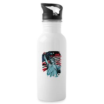 Love 4th of July Statue of Liberty American Flag - Water bottle with straw - white - Right