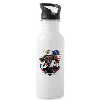 Mess With Best Funny Freedom Design July 4 - Water bottle with straw - white - Right