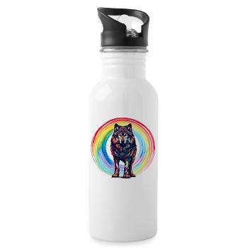 Wolf Wölfe Regenbogen - Trinkflasche mit integriertem Trinkhalm - Weiß - Rechts