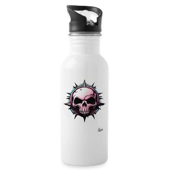 Dunkle Totenkopf Sonne für dunkle Seelen - Trinkflasche mit integriertem Trinkhalm - Weiß - Rechts