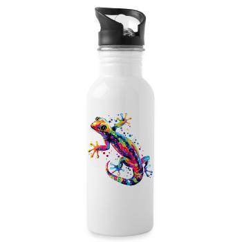 Gecko Eidechse Reptil Geckos Echse Leguan Gekko - Trinkflasche mit integriertem Trinkhalm - Weiß - Rechts