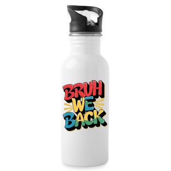 Fröhliches, wiederkehrendes Design mit buntem Text - Trinkflasche mit integriertem Trinkhalm - Weiß - Rechts