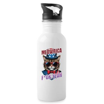 Funny Meowrica Cat Cat Lover Design For - Water bottle with straw - white - Right