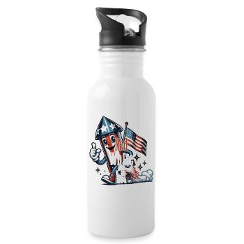 Red and white illuminated retro vintage design 4th of July - Water bottle with straw - white - Right