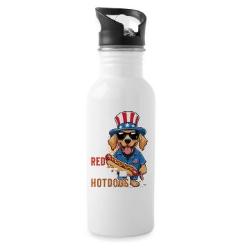 Red White Hotdogs Funny Bbq Pun Retro Vintage - Water bottle with straw - white - Right