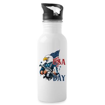 Usa All Day Funny Freedom Design 4th of July - Water bottle with straw - white - Right