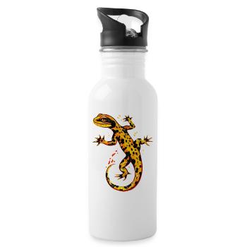 Salamander Molch Schwanzlurch Feuersalamander - Trinkflasche mit integriertem Trinkhalm - Weiß - Rechts