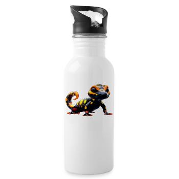 Salamander Molch Schwanzlurch Feuersalamander - Trinkflasche mit integriertem Trinkhalm - Weiß - Rechts