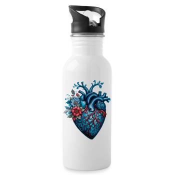 Blue Heart - Water bottle with straw - white - Right