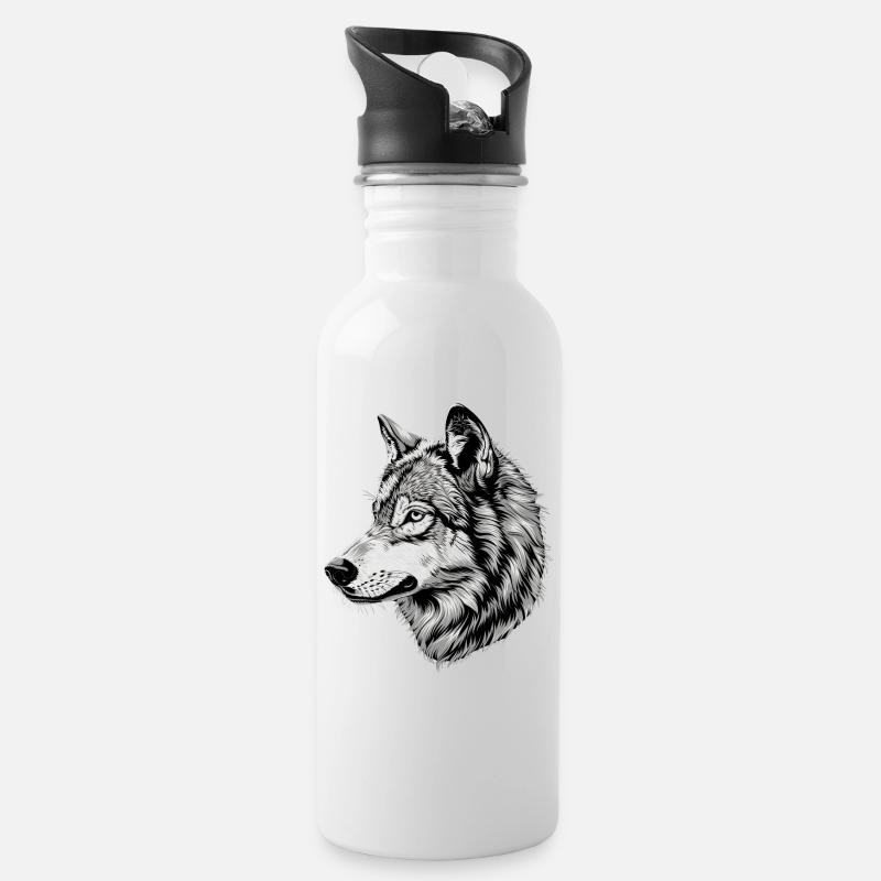 Wolf Motiv Wölfe Wolfsrudel Grauer Wolfshund Wolfs - Trinkflasche mit integriertem Trinkhalm - Weiß