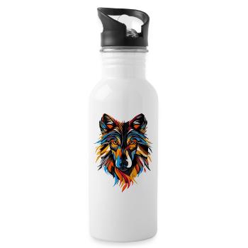 Wolf Motif Wolves Wolf Pack Gray Wolfhound Wolf - Water bottle with straw - white - Right