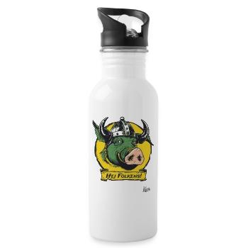 Dänisches Wikinger-Schwein mit Helm: Hej folkens! - Trinkflasche mit integriertem Trinkhalm - Weiß - Rechts