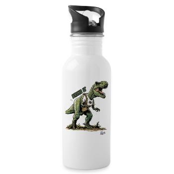 Riesiger Rex Dinosaurier: Dino, Komm schon! - Trinkflasche mit integriertem Trinkhalm - Weiß - Rechts