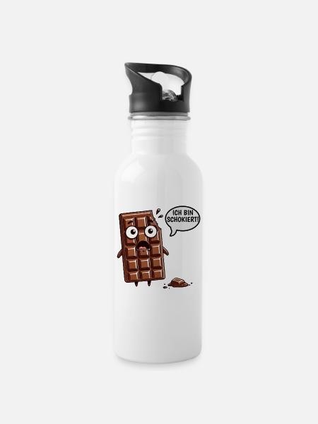 Ich Bin Schokiert Lustige Deutsche Schokolade - Trinkflasche mit integriertem Trinkhalm - Weiß