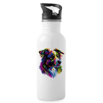 Australian Shepherd Bright Colors Pop Art Aussie - Water bottle with straw - white - Right