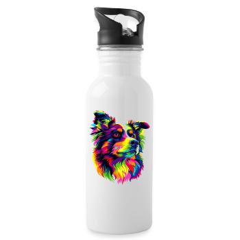 Australian Shepherd Bright Colors Pop Art Aussie - Water bottle with straw - white - Right